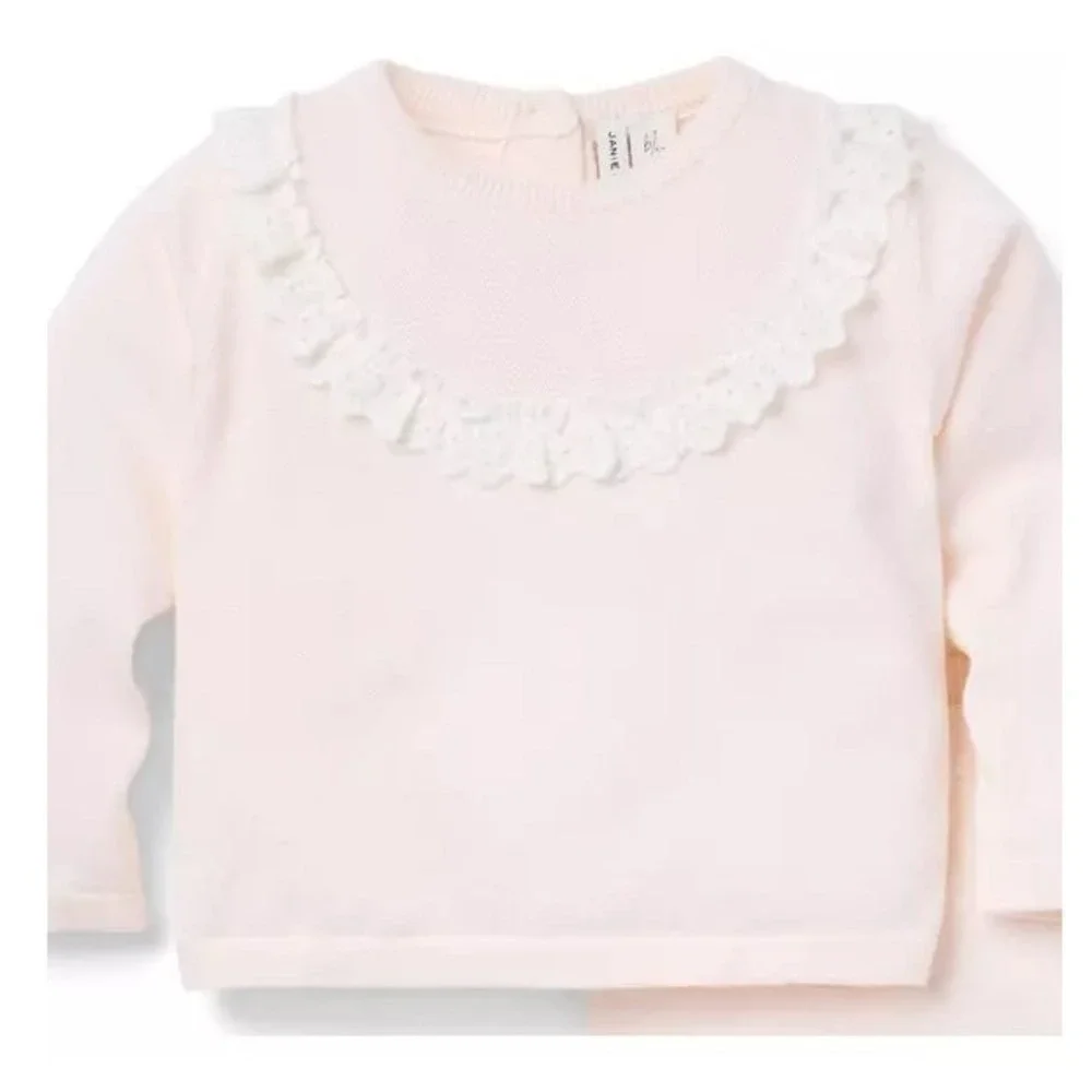 Janie and Jack Baby Eyelet Trim Matching Sweater Set Pink Blossom Size 0-3 month